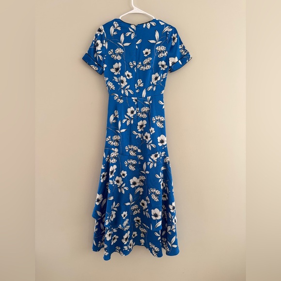 White House Black Market Satin Floral Print Faux Wrap Midi Dress Lined size 0 - Picture 7 of 12